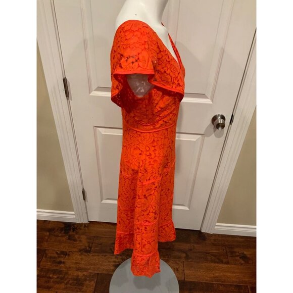 Nanette Lepore Dark Orange V-Neck Floral Lace Dress, Size 2 - Picture 4 of 9